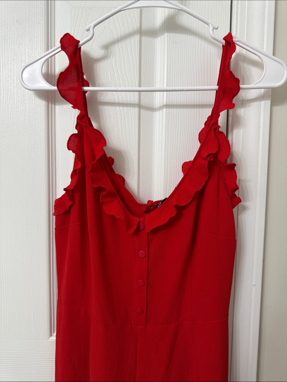 Divided Red Ruffle Strap Jumpsuit - Picture 3 of 8